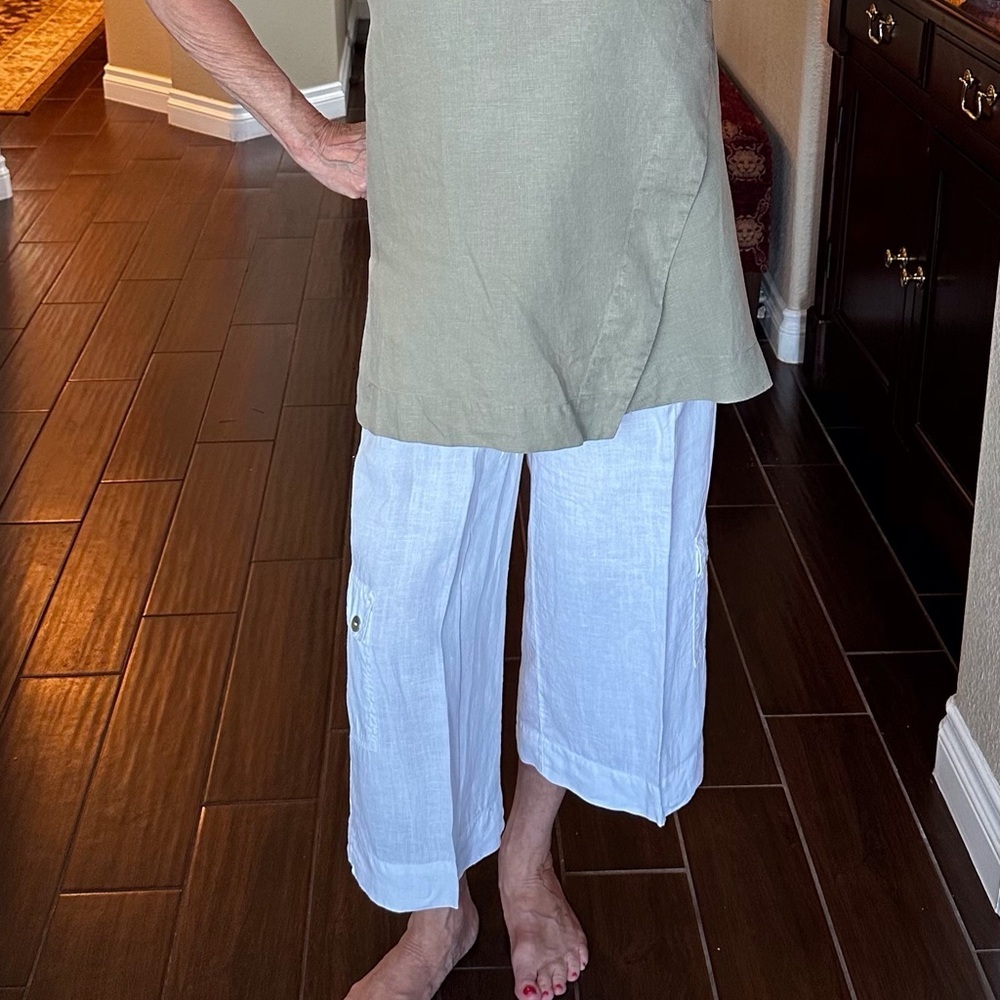 Bryn Walker 100% Linen Cropped Cargo Pants Beige Size S - Picture 4 of 4